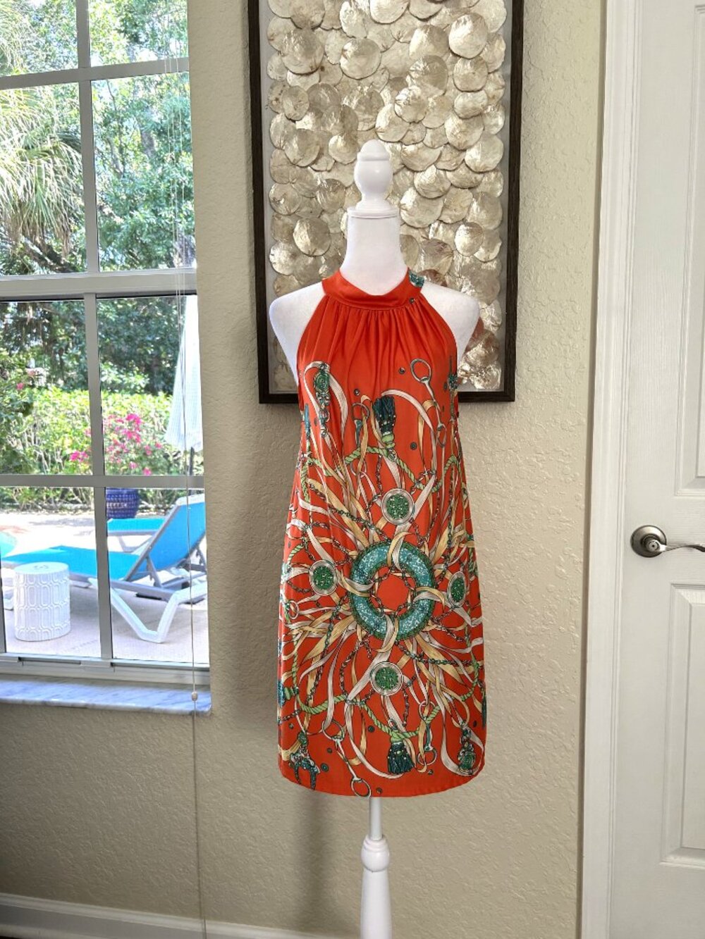 Versace Style High Neck Mini Swing Dress